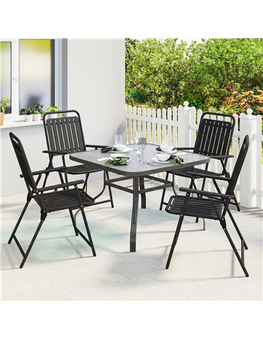 Outsunny Folding Garden Chairs, Garden Dining Chairs with Plastic Slatted Seat Back, Armrests, Steel Frame, Set of 4, Black
