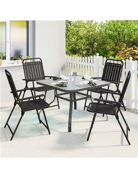 Outsunny Folding Garden Chairs, Garden Dining Chairs with Plastic Slatted Seat Back, Armrests, Steel Frame, Set of 4, Black - pic 180183 | FastDaddyshop