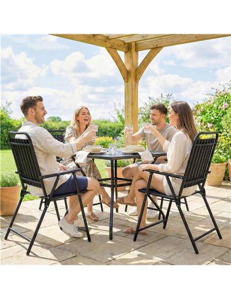 Outsunny Folding Garden Chairs, Garden Dining Chairs with Plastic Slatted Seat Back, Armrests, Steel Frame, Set of 4, Black - pic 180184 | FastDaddyshop