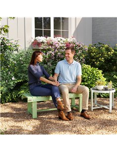Outsunny Wooden Garden Bench, Backless Outdoor Loveseat with Slatted Seat, Light Green 2