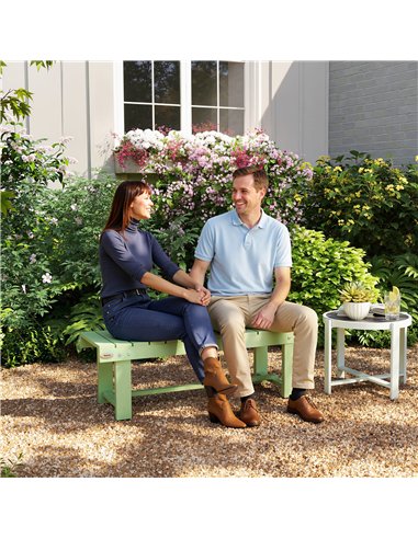 Outsunny Wooden Garden Bench, Backless Outdoor Loveseat with Slatted Seat, Light Green