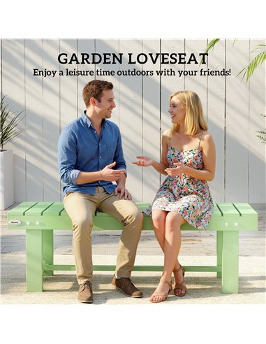 Outsunny Wooden Garden Bench, Backless Outdoor Loveseat with Slatted Seat, Light Green