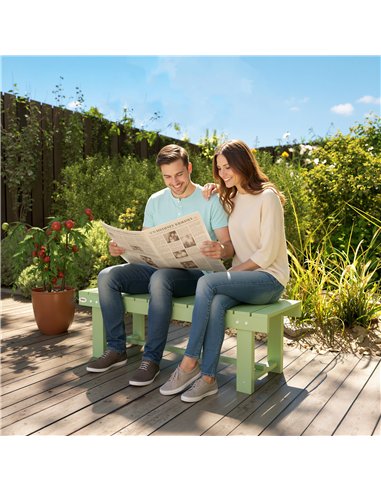 Outsunny Wooden Garden Bench, Backless Outdoor Loveseat with Slatted Seat, Light Green