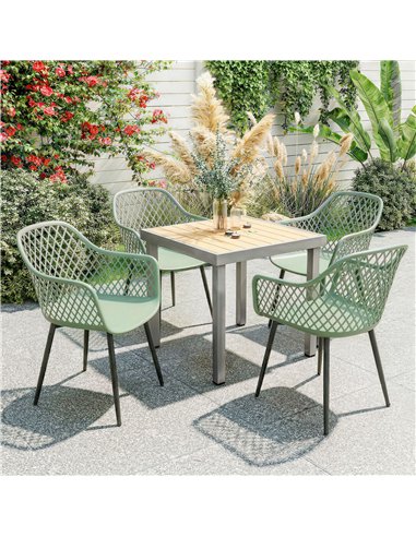 Outsunny Garden Chairs Set of 4, Garden Dining Chairs with Cut Out Diamond Back and Armrests for Patio, Balcony, Terrace, Green