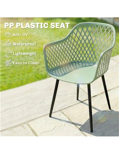 Outsunny Garden Chairs Set of 4, Garden Dining Chairs with Cut Out Diamond Back and Armrests for Patio, Balcony, Terrace, Green