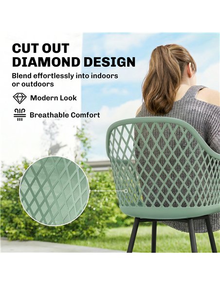 Outsunny Garden Chairs Set of 4, Garden Dining Chairs with Cut Out Diamond Back and Armrests for Patio, Balcony, Terrace, Green - pic 180198 | FastDaddyshop