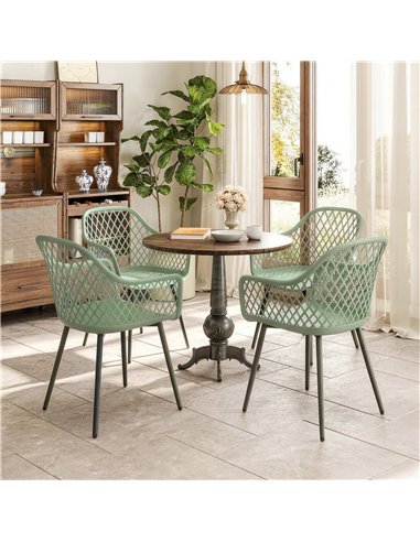 Outsunny Garden Chairs Set of 4, Garden Dining Chairs with Cut Out Diamond Back and Armrests for Patio, Balcony, Terrace, Green