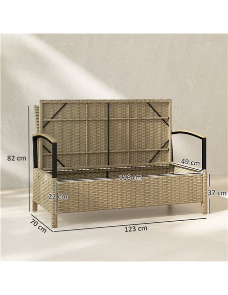 Outsunny 125L Garden Storage Bench, 2 Seater PE Rattan Outdoor Bench Storage Box with Padded Cushion, Khaki - pic 180205 | FastDaddyshop