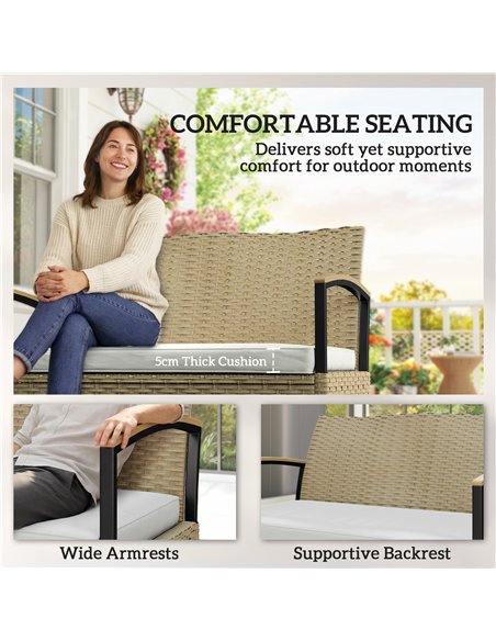 Outsunny 125L Garden Storage Bench, 2 Seater PE Rattan Outdoor Bench Storage Box with Padded Cushion, Khaki - pic 180207 | FastDaddyshop