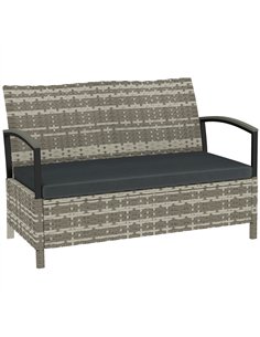 Outsunny 125L Garden Storage Bench, 2 Seater PE Rattan Outdoor Bench Storage Box with Padded Cushion, Dark Grey
