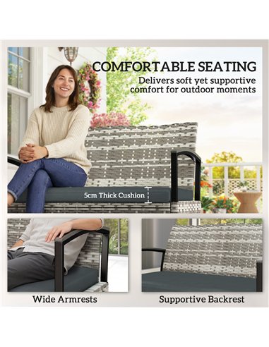 Outsunny 125L Garden Storage Bench, 2 Seater PE Rattan Outdoor Bench Storage Box with Padded Cushion, Dark Grey