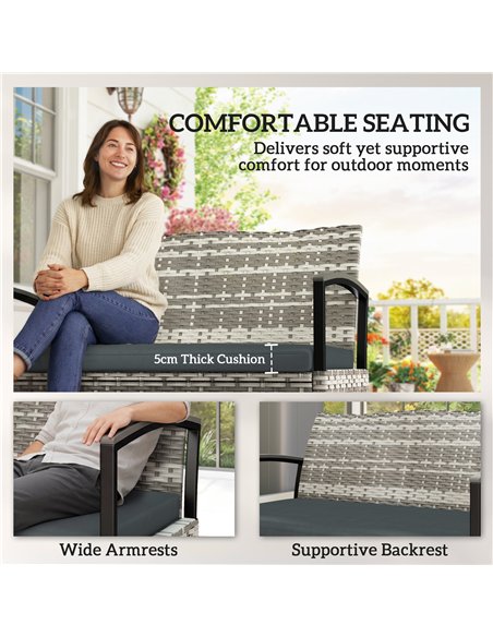 Outsunny 125L Garden Storage Bench, 2 Seater PE Rattan Outdoor Bench Storage Box with Padded Cushion, Dark Grey - pic 180216 | FastDaddyshop