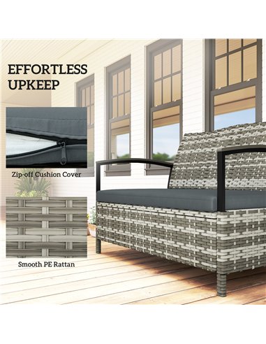 Outsunny 125L Garden Storage Bench, 2 Seater PE Rattan Outdoor Bench Storage Box with Padded Cushion, Dark Grey