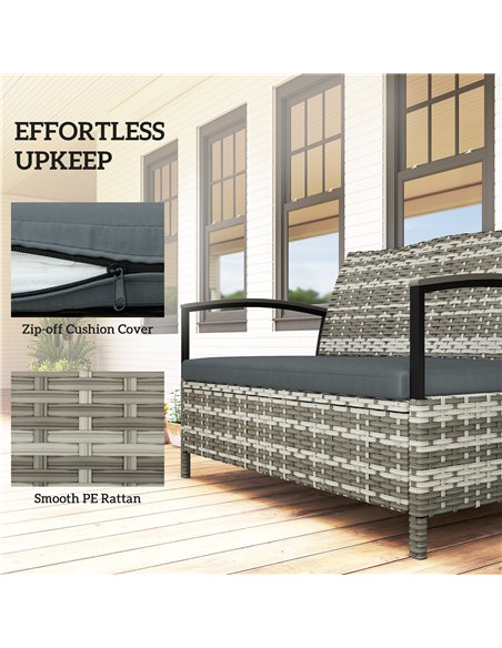 Outsunny 125L Garden Storage Bench, 2 Seater PE Rattan Outdoor Bench Storage Box with Padded Cushion, Dark Grey - pic 180219 | FastDaddyshop