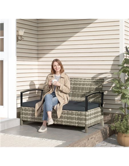 Outsunny 125L Garden Storage Bench, 2 Seater PE Rattan Outdoor Bench Storage Box with Padded Cushion, Dark Grey - pic 180220 | FastDaddyshop
