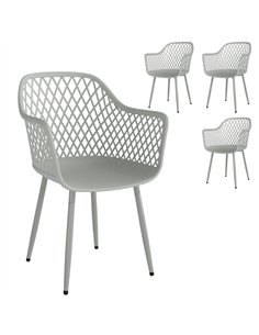 Outsunny Garden Chairs Set of 4, Garden Dining Chairs with Cut Out Diamond Back and Armrests for Patio, Balcony, Terrace, Grey