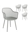 Outsunny Garden Chairs Set of 4, Garden Dining Chairs with Cut Out Diamond Back and Armrests for Patio, Balcony, Terrace, Grey