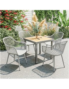 Outsunny Garden Chairs Set of 4, Garden Dining Chairs with Cut Out Diamond Back and Armrests for Patio, Balcony, Terrace, Grey 2