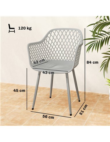 Outsunny Garden Chairs Set of 4, Garden Dining Chairs with Cut Out Diamond Back and Armrests for Patio, Balcony, Terrace, Grey