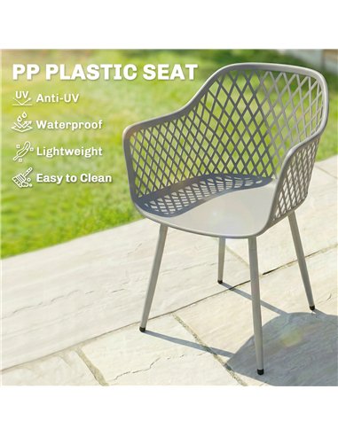 Outsunny Garden Chairs Set of 4, Garden Dining Chairs with Cut Out Diamond Back and Armrests for Patio, Balcony, Terrace, Grey