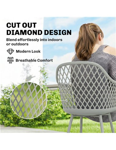Outsunny Garden Chairs Set of 4, Garden Dining Chairs with Cut Out Diamond Back and Armrests for Patio, Balcony, Terrace, Grey