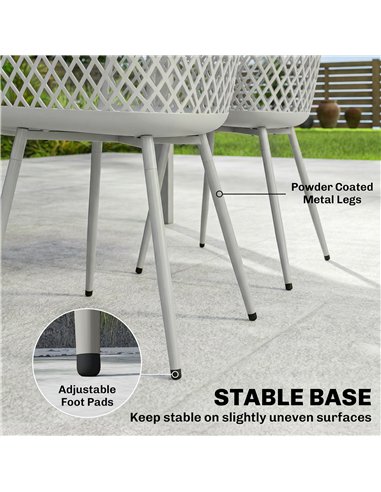 Outsunny Garden Chairs Set of 4, Garden Dining Chairs with Cut Out Diamond Back and Armrests for Patio, Balcony, Terrace, Grey