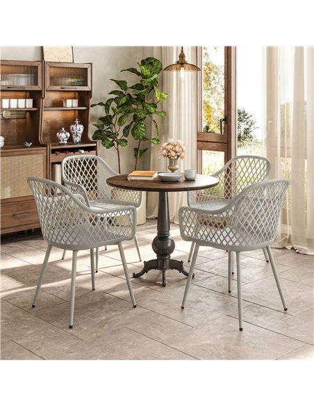 Outsunny Garden Chairs Set of 4, Garden Dining Chairs with Cut Out Diamond Back and Armrests for Patio, Balcony, Terrace, Grey - pic 180229 | FastDaddyshop