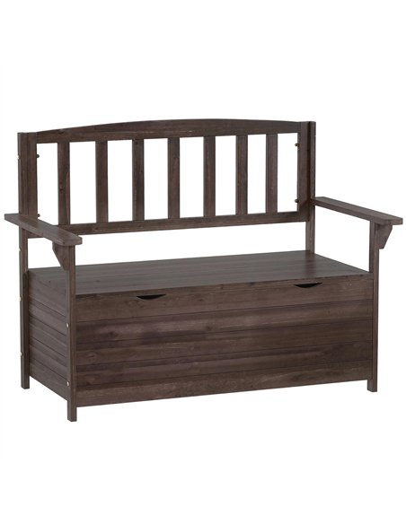 Outsunny Outdoor 2 Seater Garden Bench, Wooden Bench with Storage, Backrest, Arm Rests, 112 x 84 x 58 cm, Brown - pic 180230 | FastDaddyshop