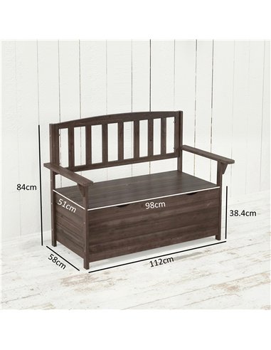Outsunny Outdoor 2 Seater Garden Bench, Wooden Bench with Storage, Backrest, Arm Rests, 112 x 84 x 58 cm, Brown