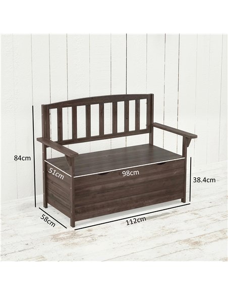 Outsunny Outdoor 2 Seater Garden Bench, Wooden Bench with Storage, Backrest, Arm Rests, 112 x 84 x 58 cm, Brown - pic 180232 | FastDaddyshop