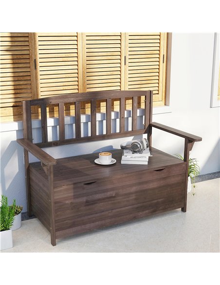 Outsunny Outdoor 2 Seater Garden Bench, Wooden Bench with Storage, Backrest, Arm Rests, 112 x 84 x 58 cm, Brown - pic 180236 | FastDaddyshop