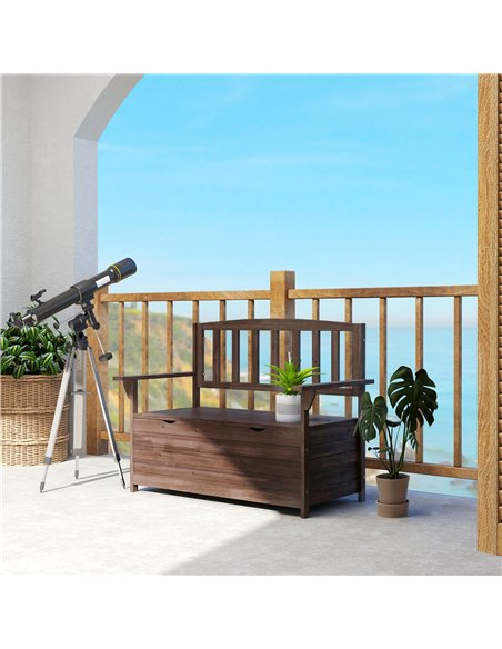 Outsunny Outdoor 2 Seater Garden Bench, Wooden Bench with Storage, Backrest, Arm Rests, 112 x 84 x 58 cm, Brown - pic 180237 | FastDaddyshop