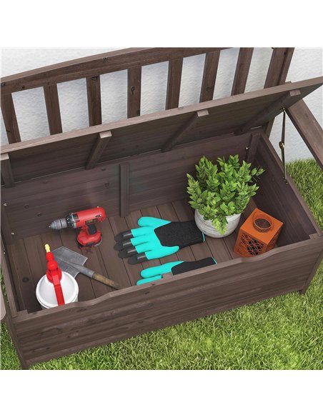 Outsunny Outdoor 2 Seater Garden Bench, Wooden Bench with Storage, Backrest, Arm Rests, 112 x 84 x 58 cm, Brown - pic 180238 | FastDaddyshop