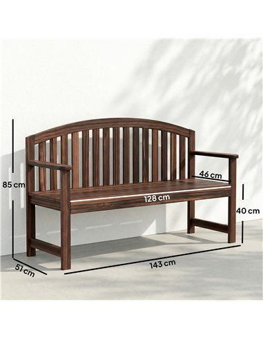 Outsunny 2 Seater Wooden Garden Bench with Armrest, Outdoor Furniture Chair for Park, Balcony, Carbonised Finish