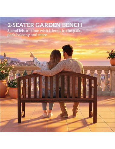 Outsunny 2 Seater Wooden Garden Bench with Armrest, Outdoor Furniture Chair for Park, Balcony, Carbonised Finish