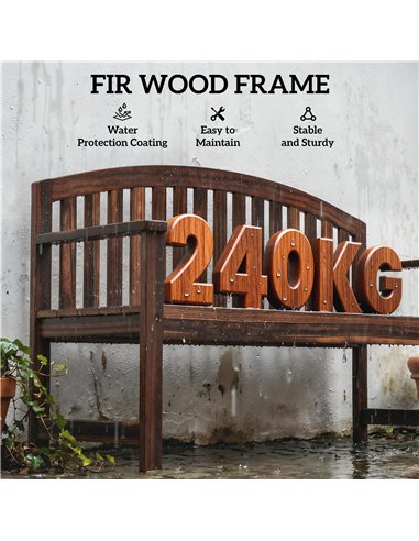 Outsunny 2 Seater Wooden Garden Bench with Armrest, Outdoor Furniture Chair for Park, Balcony, Carbonised Finish