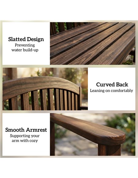 Outsunny 2 Seater Wooden Garden Bench with Armrest, Outdoor Furniture Chair for Park, Balcony, Carbonised Finish - pic 180244 | FastDaddyshop