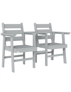 Outsunny Outdoor Garden Loveseat, Embossed Wooden Jack and Jill Garden Seat with Integrated Table, Grey