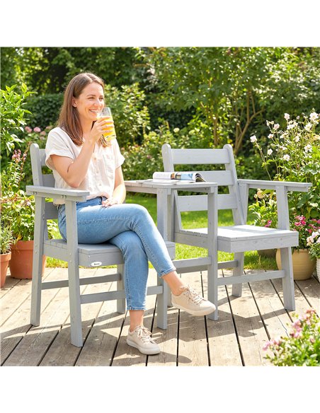 Outsunny Outdoor Garden Loveseat, Embossed Wooden Jack and Jill Garden Seat with Integrated Table, Grey - pic 180249 | FastDaddyshop