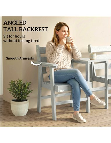 Outsunny Outdoor Garden Loveseat, Embossed Wooden Jack and Jill Garden Seat with Integrated Table, Grey