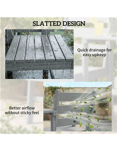 Outsunny Outdoor Garden Loveseat, Embossed Wooden Jack and Jill Garden Seat with Integrated Table, Grey - pic 180254 | FastDaddyshop