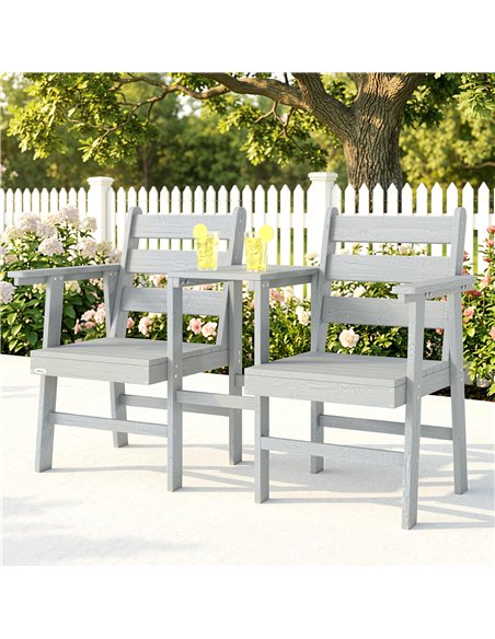 Outsunny Outdoor Garden Loveseat, Embossed Wooden Jack and Jill Garden Seat with Integrated Table, Grey - pic 180256 | FastDaddyshop