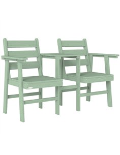 Outsunny Outdoor Garden Loveseat, Embossed Wooden Jack and Jill Garden Seat with Integrated Table, Green