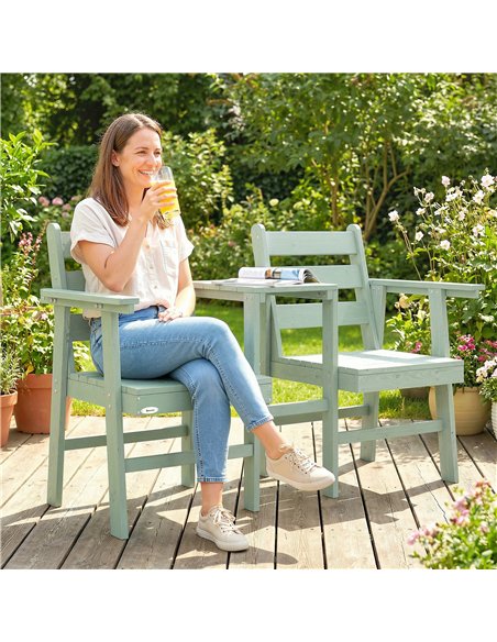 Outsunny Outdoor Garden Loveseat, Embossed Wooden Jack and Jill Garden Seat with Integrated Table, Green - pic 180258 | FastDaddyshop