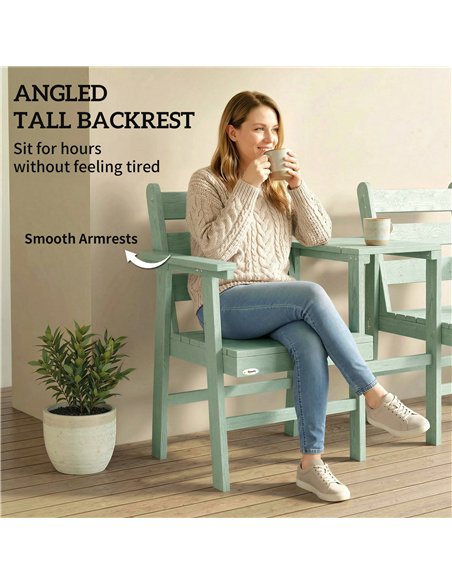 Outsunny Outdoor Garden Loveseat, Embossed Wooden Jack and Jill Garden Seat with Integrated Table, Green - pic 180262 | FastDaddyshop