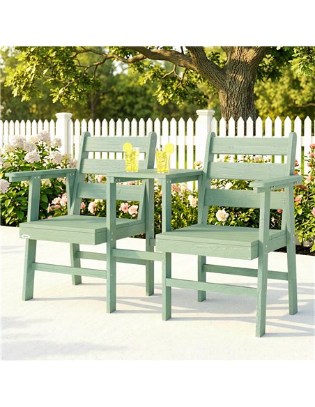 Outsunny Outdoor Garden Loveseat, Embossed Wooden Jack and Jill Garden Seat with Integrated Table, Green - pic 180265 | FastDaddyshop