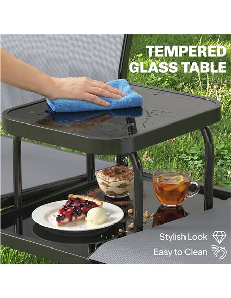 Outsunny Garden Love Seat, 2 Seater Jack and Jill Loveseat Companion Seat with 2-Tier Glass Table, Breathable Texteline, Grey - pic 180271 | FastDaddyshop