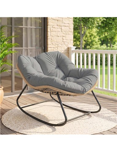Outsunny Indoor Outdoor Rocking Chair, Oversized Rocking Egg Chair with Cushion for Living Room, Garden, Patio, Grey