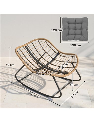 Outsunny Indoor Outdoor Rocking Chair, Oversized Rocking Egg Chair with Cushion for Living Room, Garden, Patio, Grey