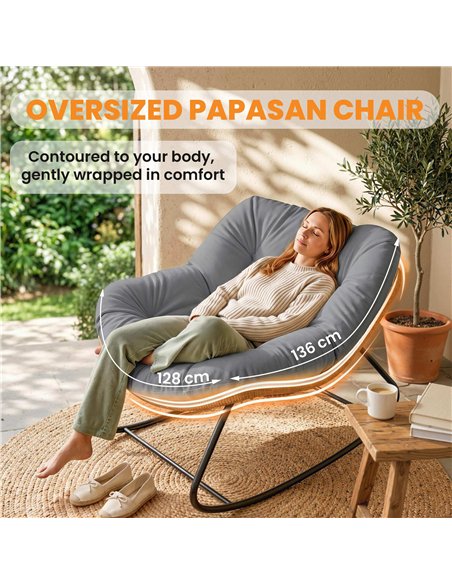 Outsunny Indoor Outdoor Rocking Chair, Oversized Rocking Egg Chair with Cushion for Living Room, Garden, Patio, Grey - pic 180287 | FastDaddyshop